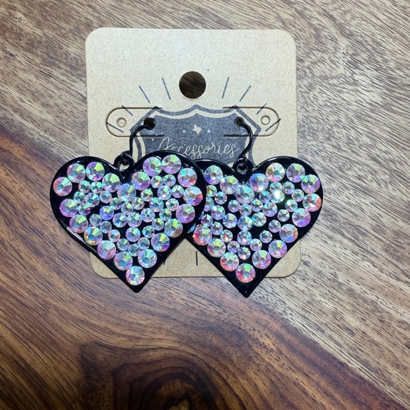 Jewelry - Iridescent Heart Rhinestone Earrings by 806,Pink Panache